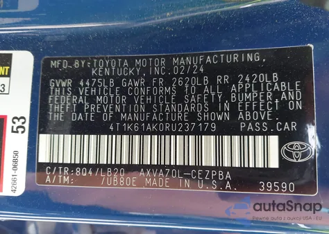 2024 Toyota Camry Xse из США, поврежденный, VIN 4T1K61AK0RU237179